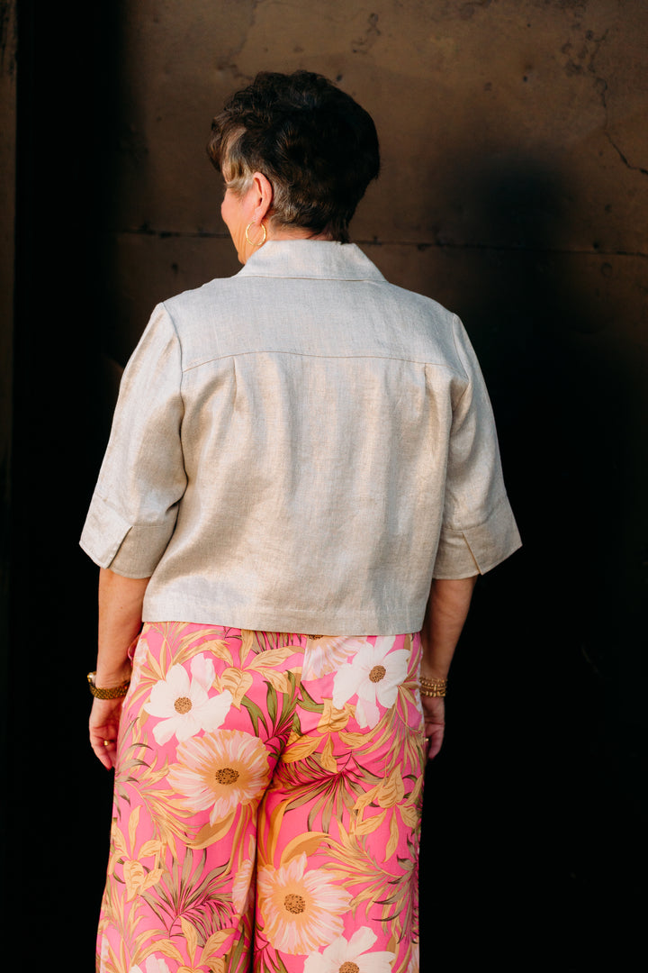 Joseph Ribkoff: Foiled Linen Blend Short Sleeve Boxy Jacket