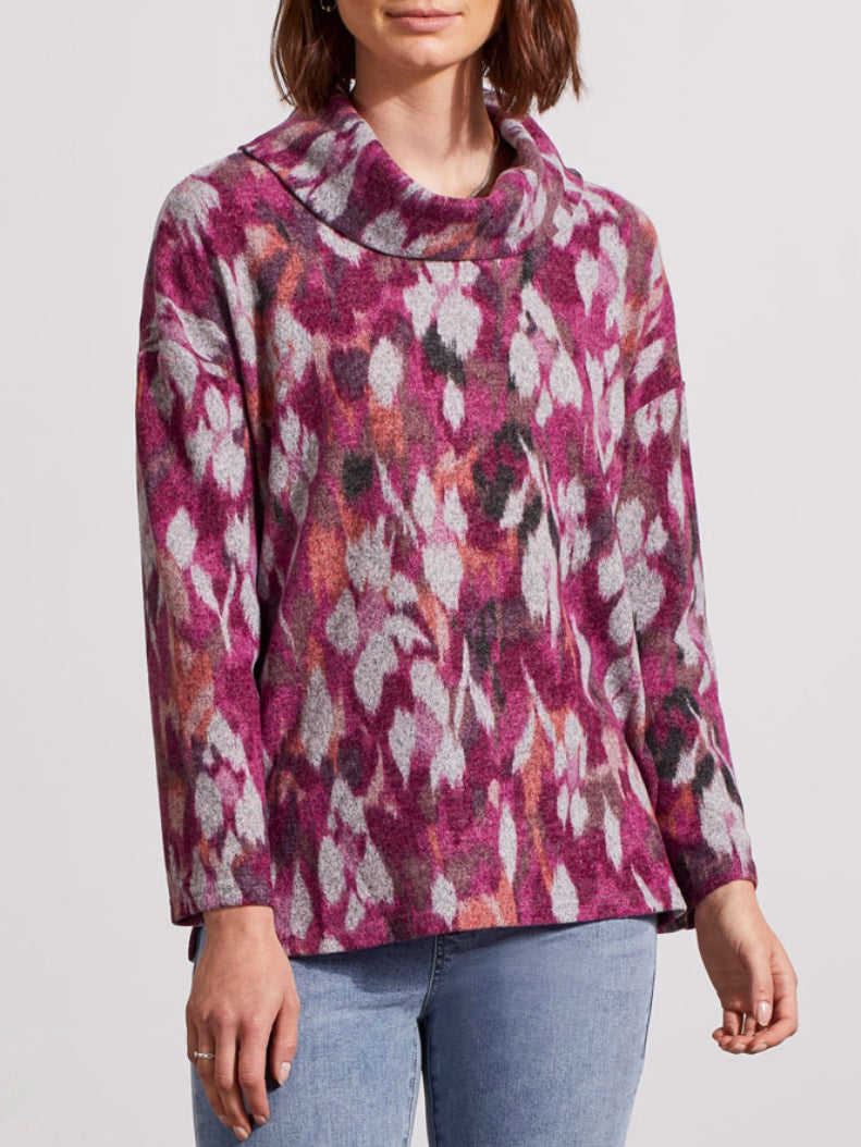 Tribal: Drop Shoulder Cowl Neck Sweater in Red Plum - 4784O-3603