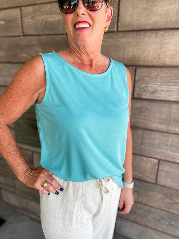 Multiples: Scoop Neck Tank Top in Aqua M34103TM