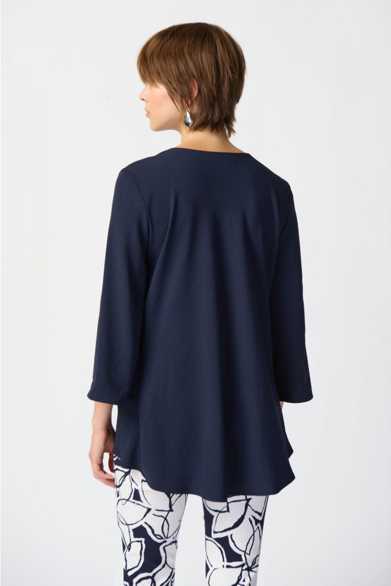 Joseph Ribkoff: Woven Cowl Neck Flared Top in Midnight Blue 241309
