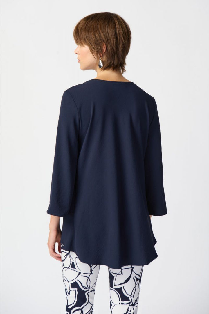 Joseph Ribkoff: Woven Cowl Neck Flared Top in Midnight Blue 241309