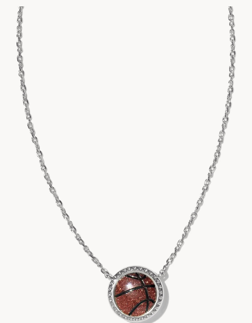 Kendra Scott: Basketball Pendant Necklace in Silver Orange Goldstone