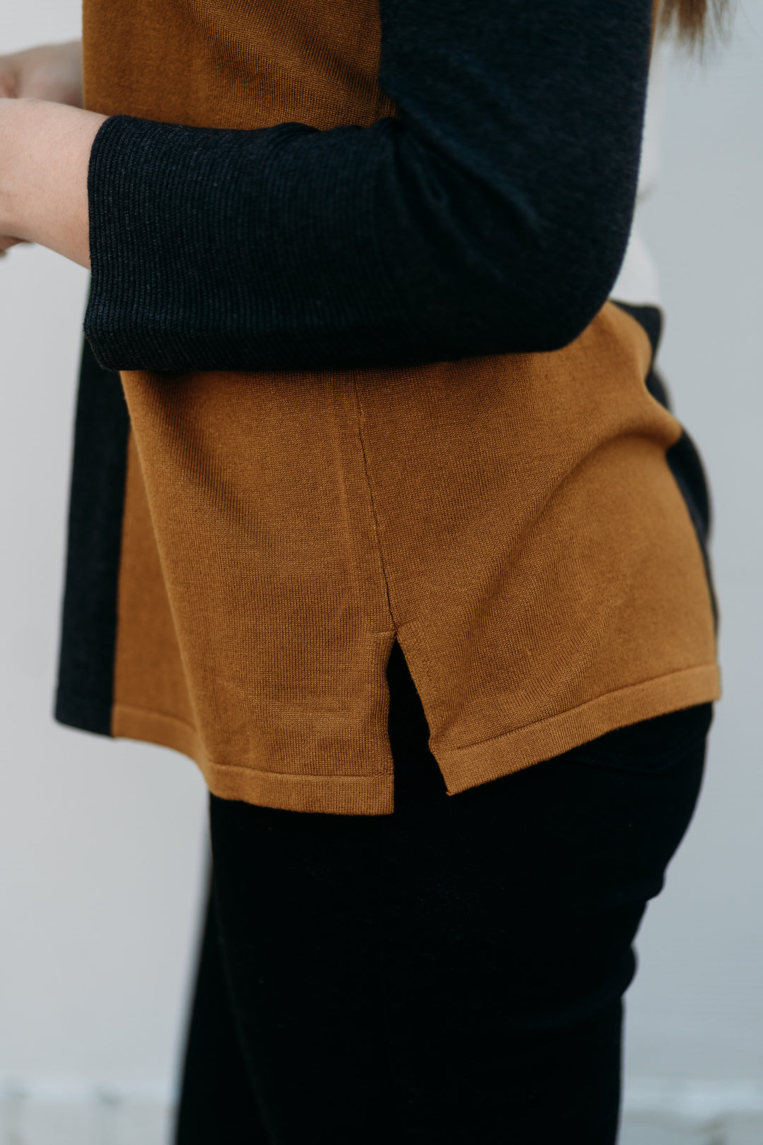 Multiples: 3/4 Sleeve Jewel Neck Color Block Solid Sweater Knit Top M44403KM - 969 Multi