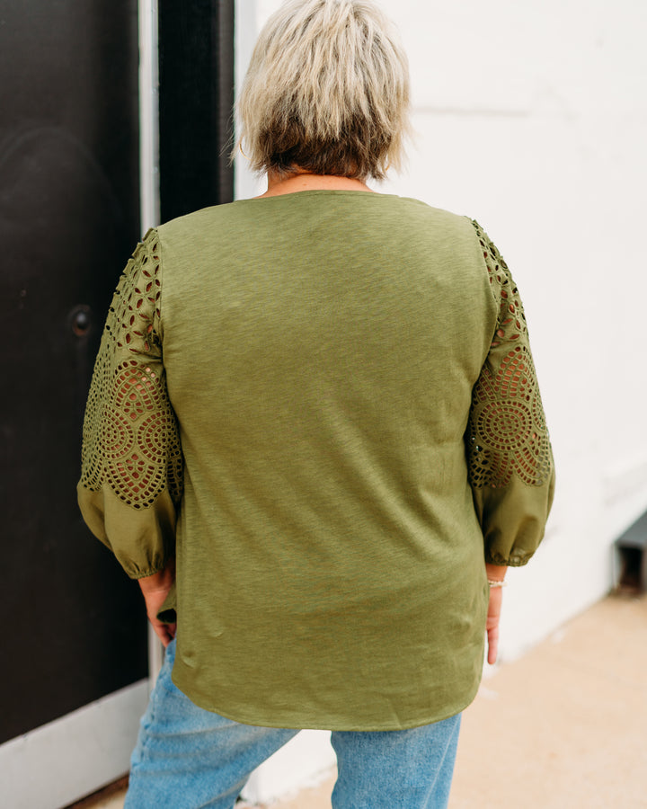 Multiples: 3/4 Sleeve Scoop Neck Top with Embroidery (M35511TM)