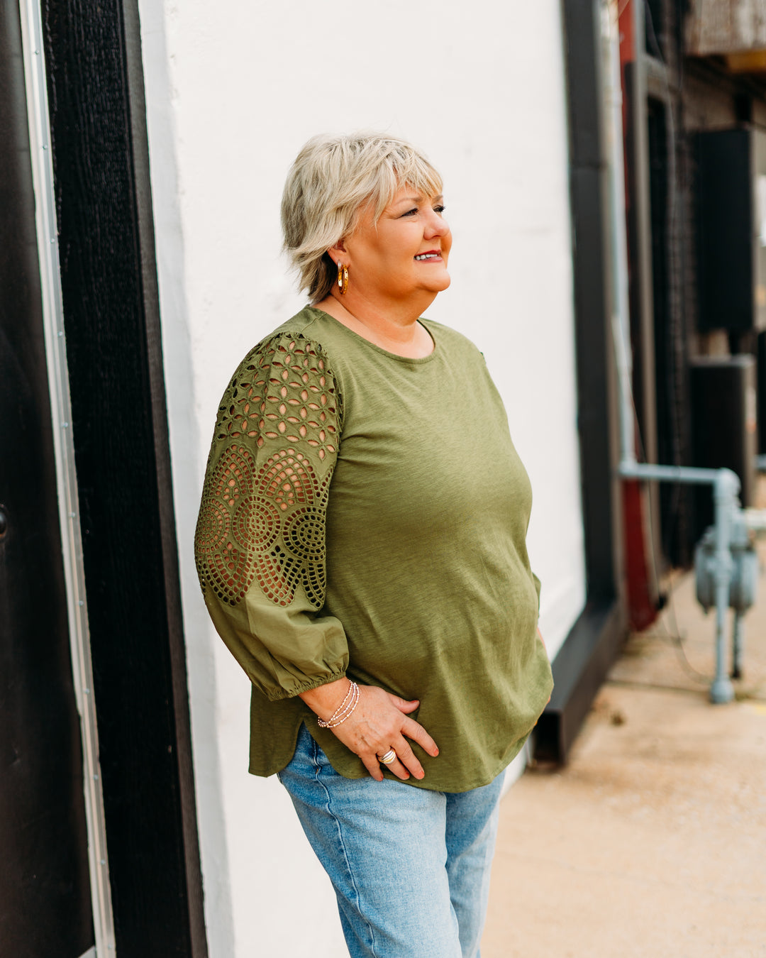 Multiples: 3/4 Sleeve Scoop Neck Top with Embroidery (M35511TM)