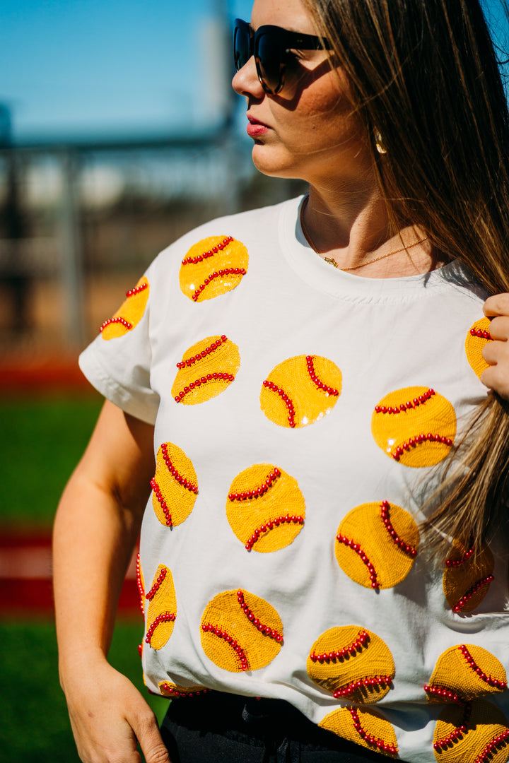 Queen Of Sparkles: White Scattered Softball Tee