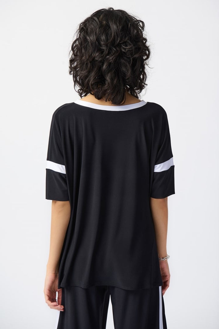 Joseph Ribkoff: Silky Knit Color Block Top in Black/Vanilla 241125