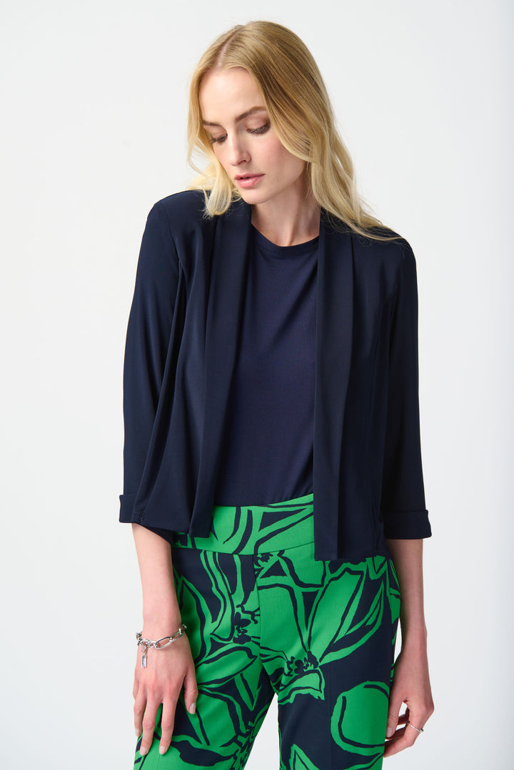 Joseph Ribkoff: Silky Knit Shawl Collar Cover-Up in Midnight Blue 241104