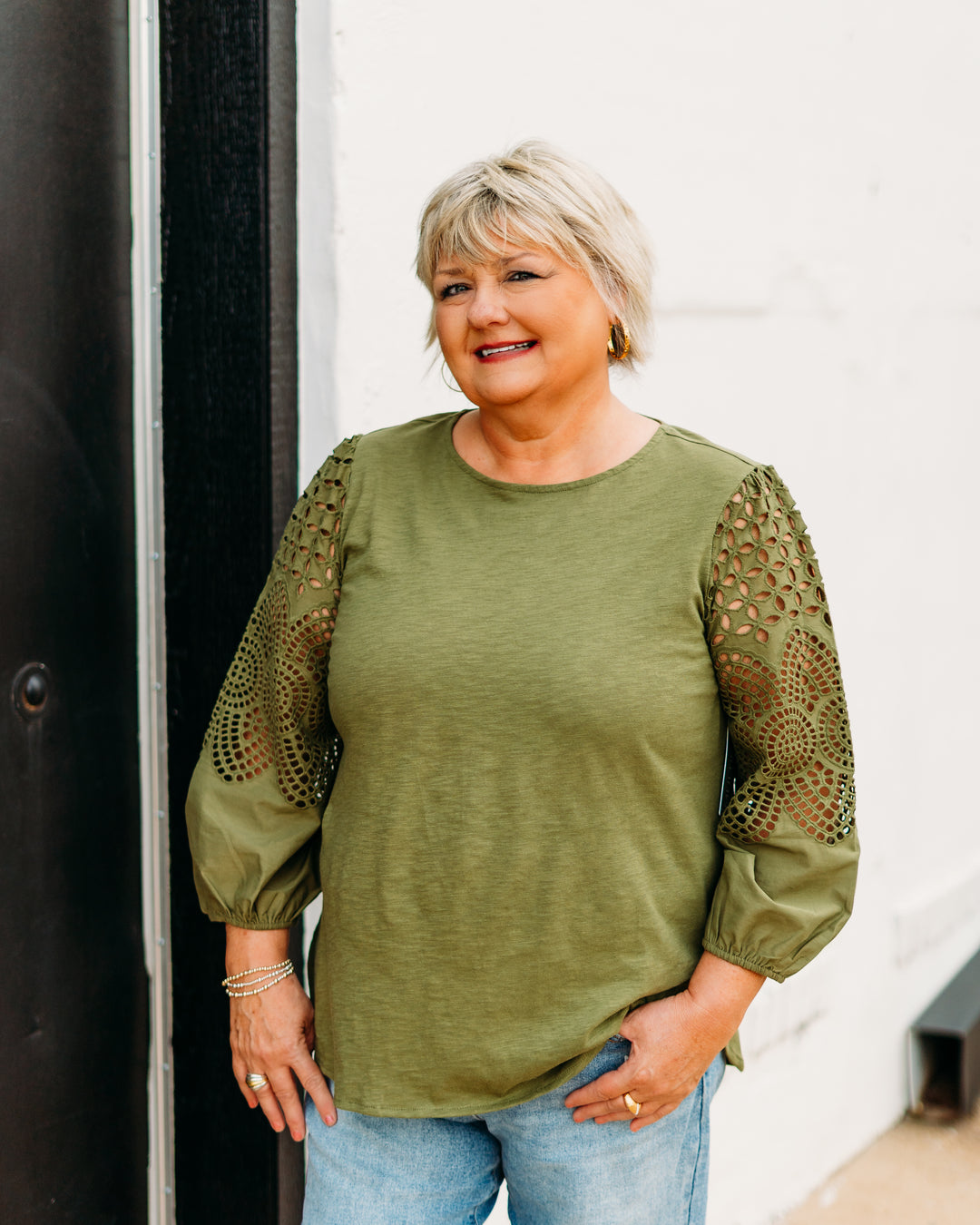 Multiples: 3/4 Sleeve Scoop Neck Top with Embroidery (M35511TM)