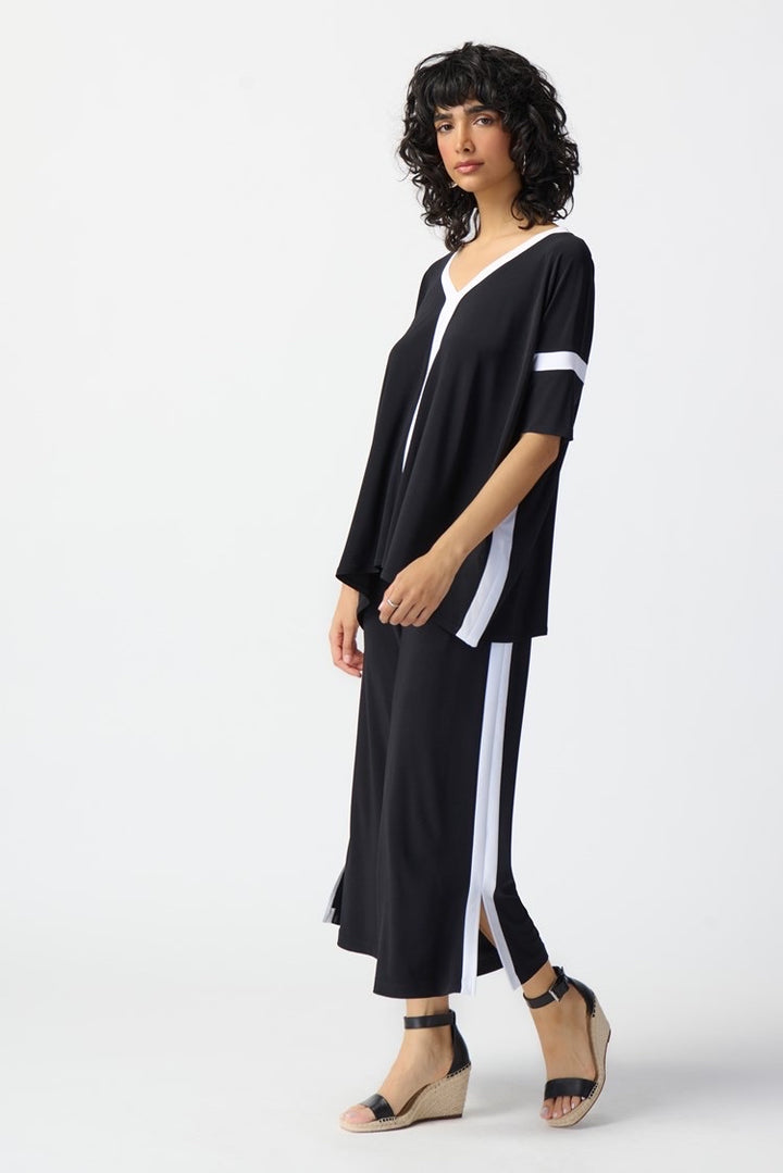 Joseph Ribkoff: Silky Knit Color Block Top in Black/Vanilla 241125