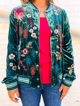 Load image into Gallery viewer, Johnny Was: Ashira Velvet Snap Front Bomber Jacket in Deep Teal
