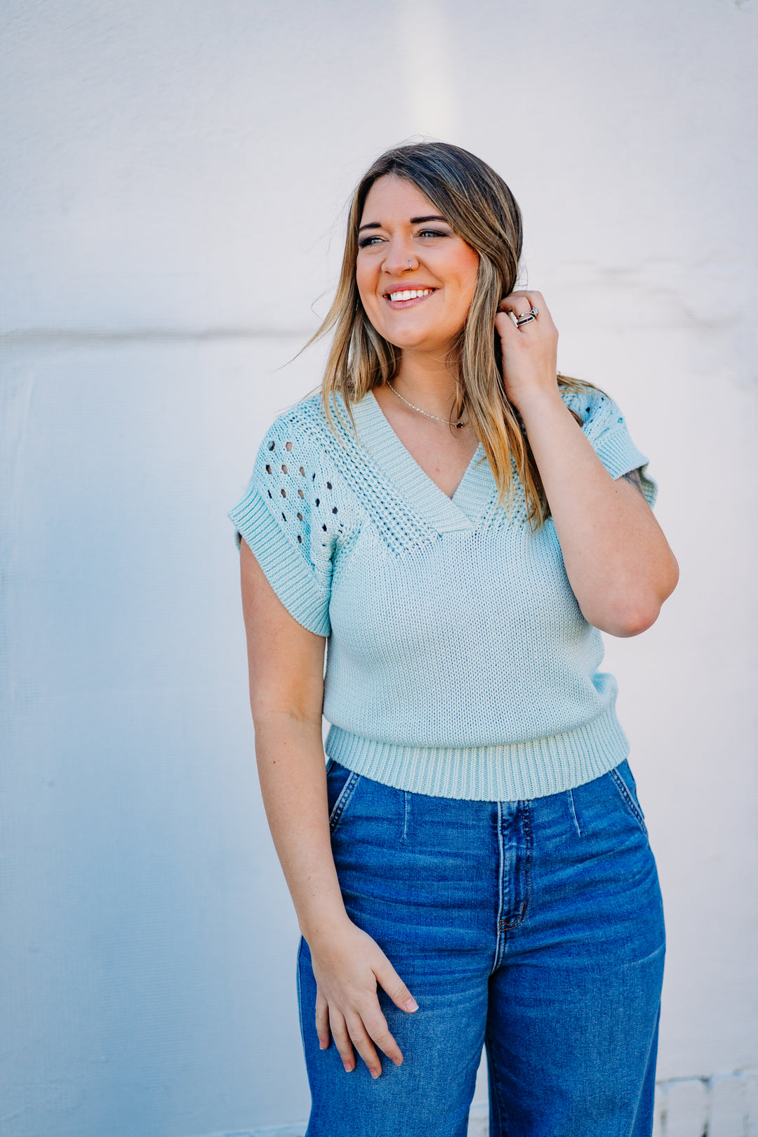 Another Love: Renata Knit Top in Aquamarine