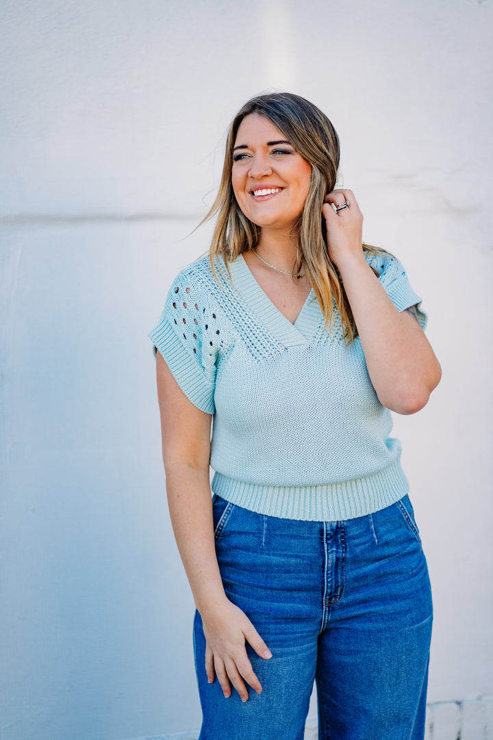 Another Love: Renata Knit Top in Aquamarine