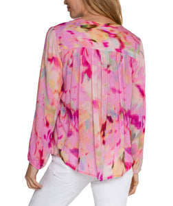 Liverpool: Long Sleeve Front Shirred Blouse in Fuchsia
