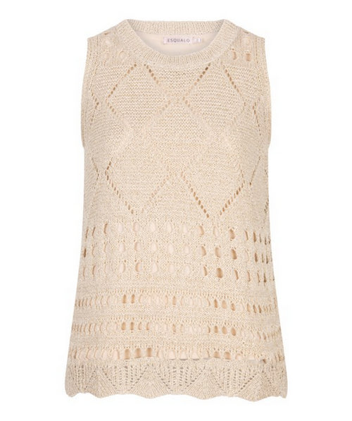 Esqualo: Fancy Open Knit Lurex Tank in Light Sand 02206