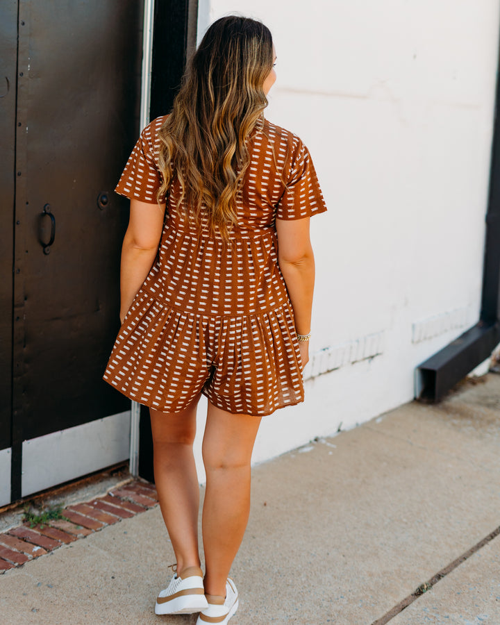 Uncle Frank: Brown Printed Romper W/ Collar (82003)