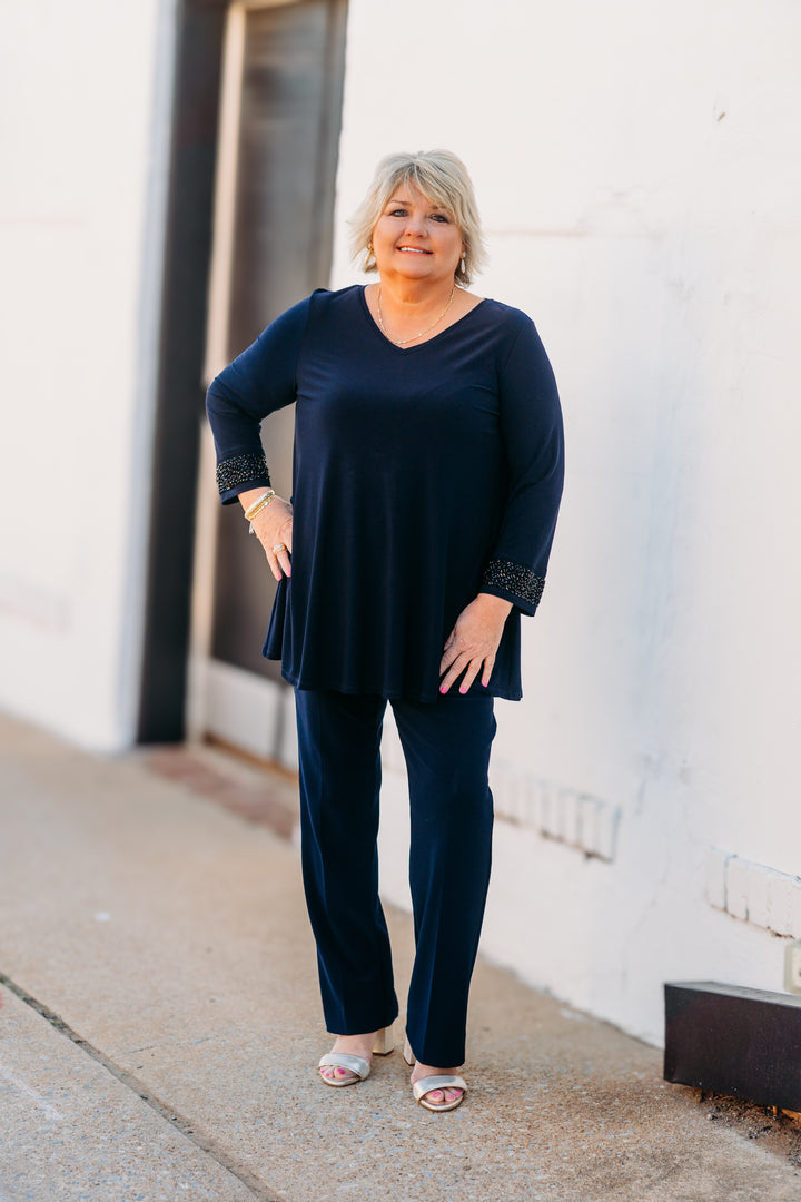 Joseph Ribkoff: Midnight Blue V-Neck Long Sleeve Tunic - 233079