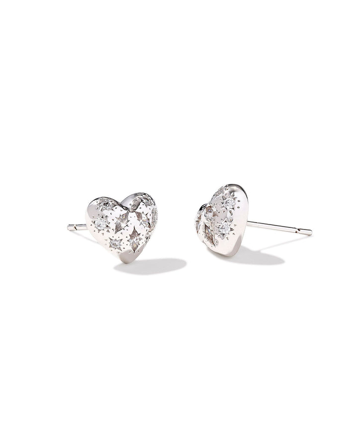 Kendra Scott: Holland Heart Stud Earrings in White Crystal
