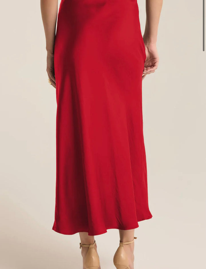 Z Supply: Europa Poly Sheen Skirt in Haute Red