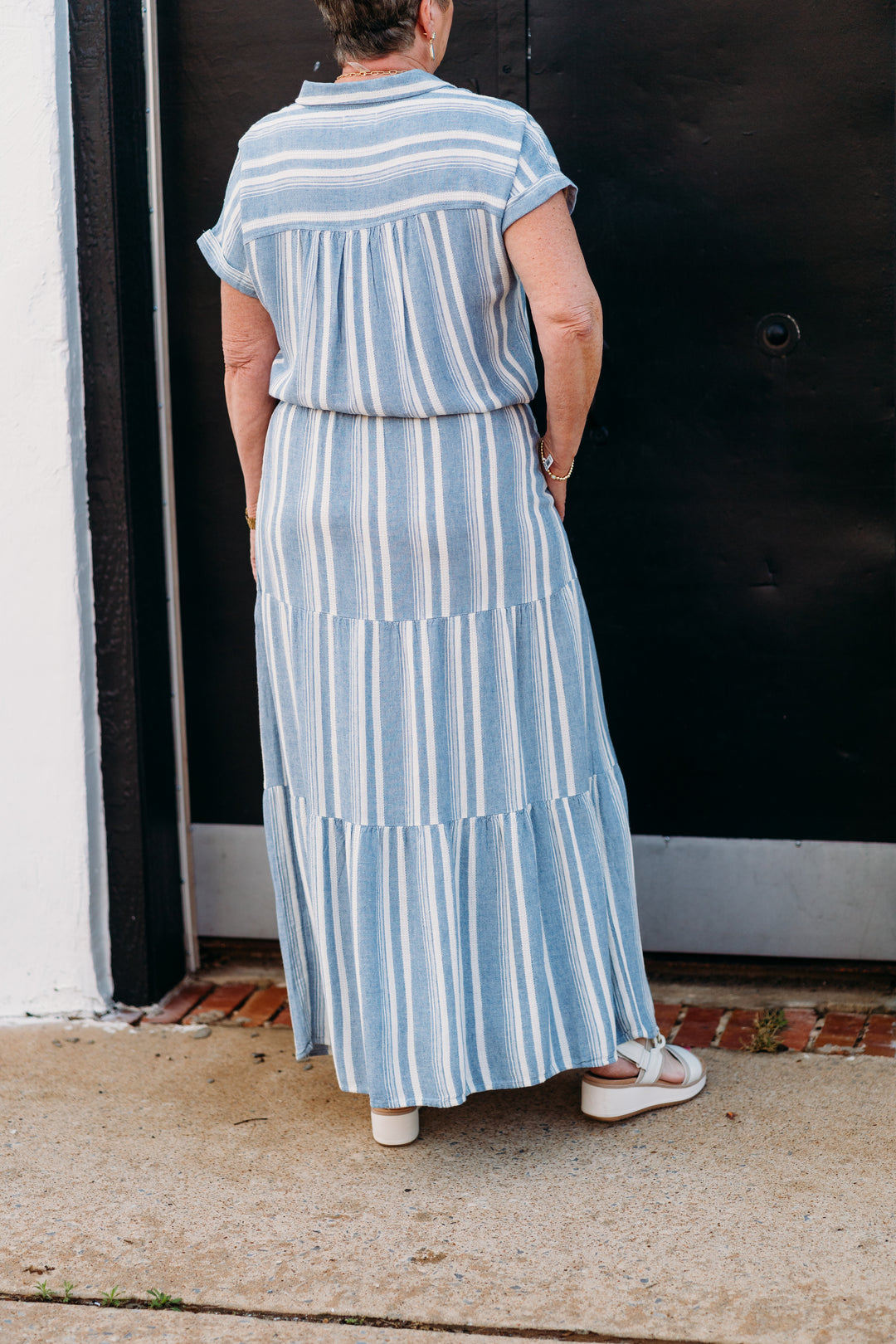 Thread & Supply: Benny Skirt in Blue Ivory Stripe