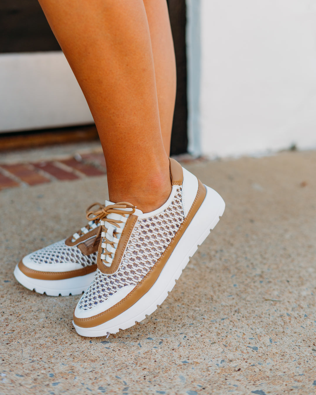 Vaneli: Qubi Tennis Shoe in Beige Itess