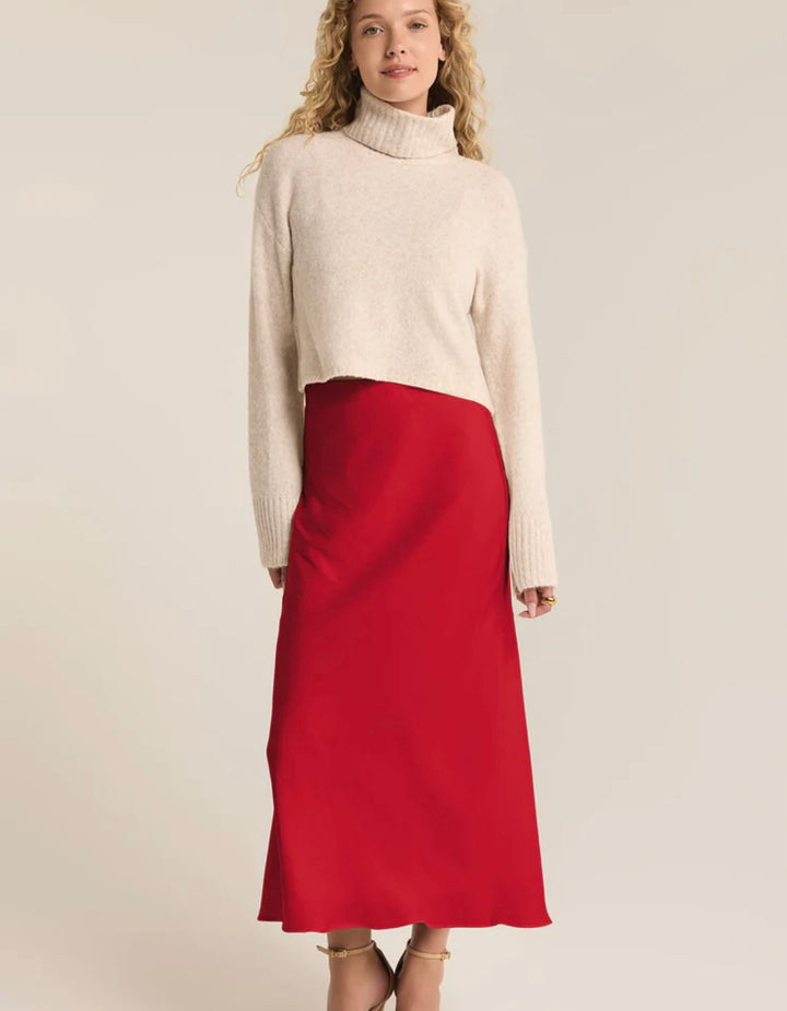 Z Supply: Europa Poly Sheen Skirt in Haute Red