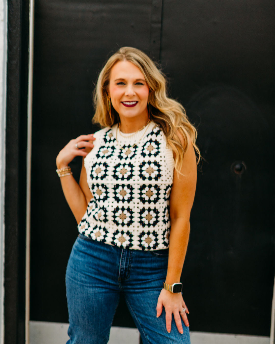 Karen Kane: Patchwork Crochet sweater Tank in Multi color