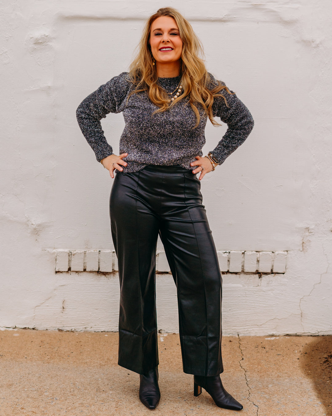 Another Love: Sparkle Leather Jeans in Black