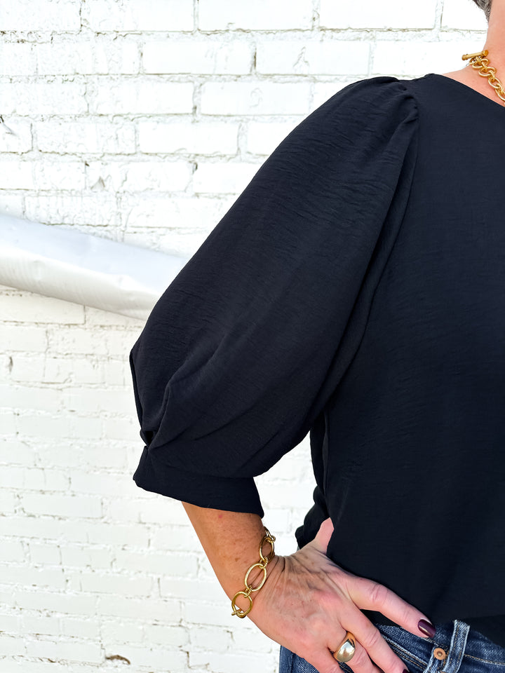 Ivy Jane: 3/4 Sleeve Basic Top in Black