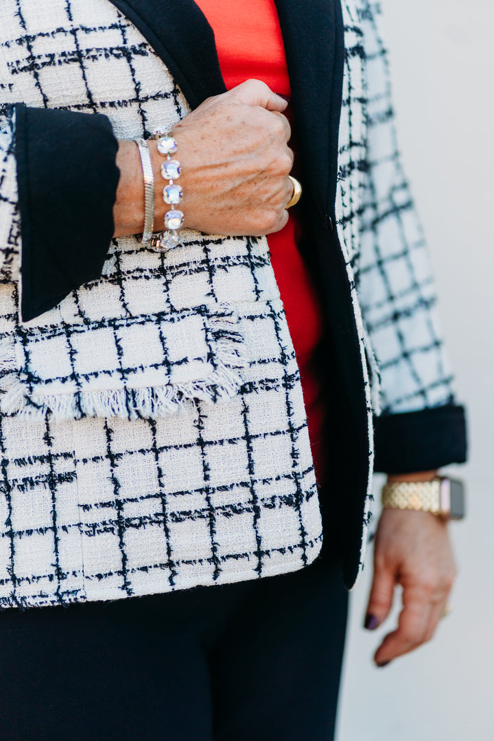 Multiples: Turn-Up Cuff Long Sleeve Flap Pocket Jacket in Plaid