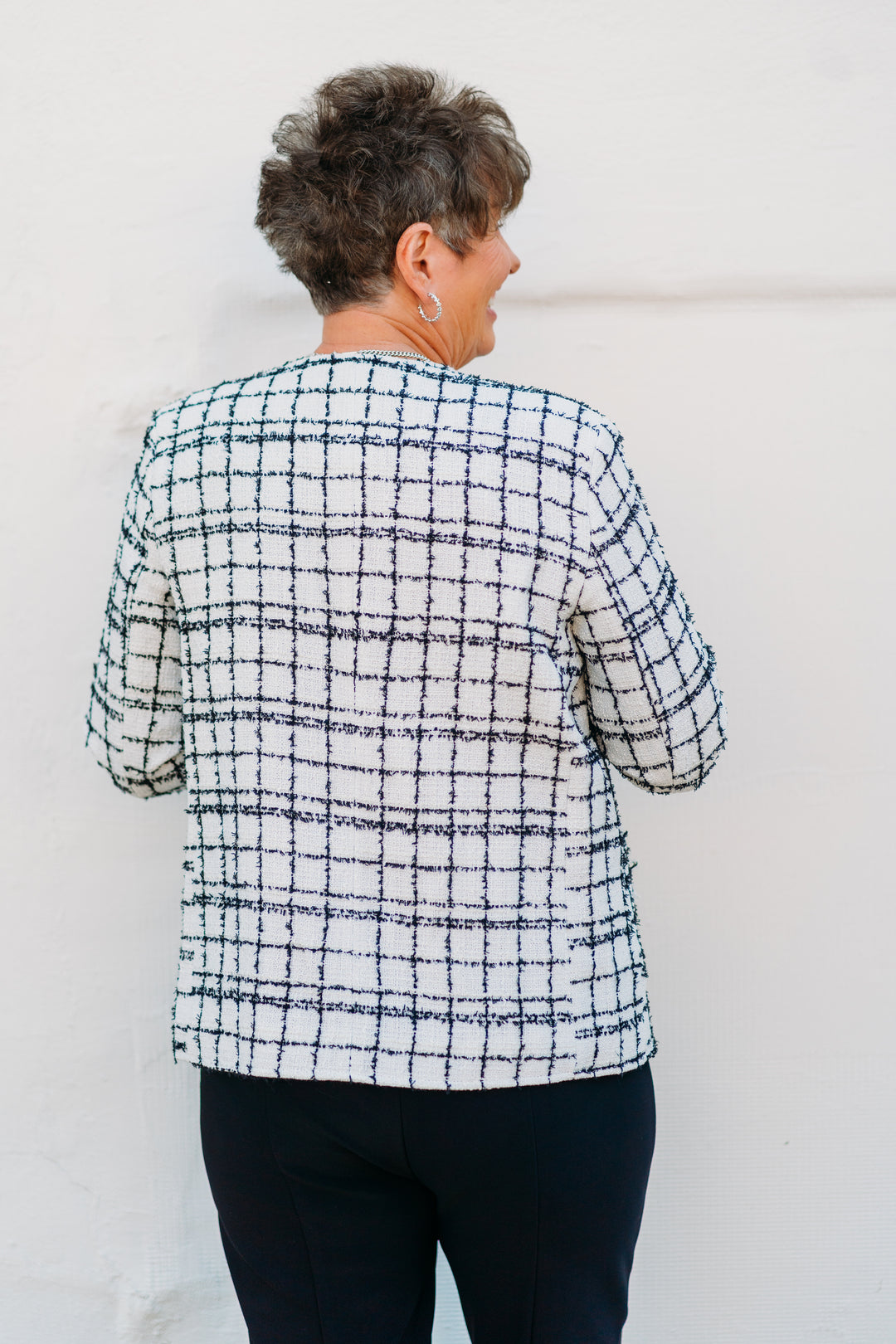 Multiples: Turn-Up Cuff Long Sleeve Flap Pocket Jacket in Plaid