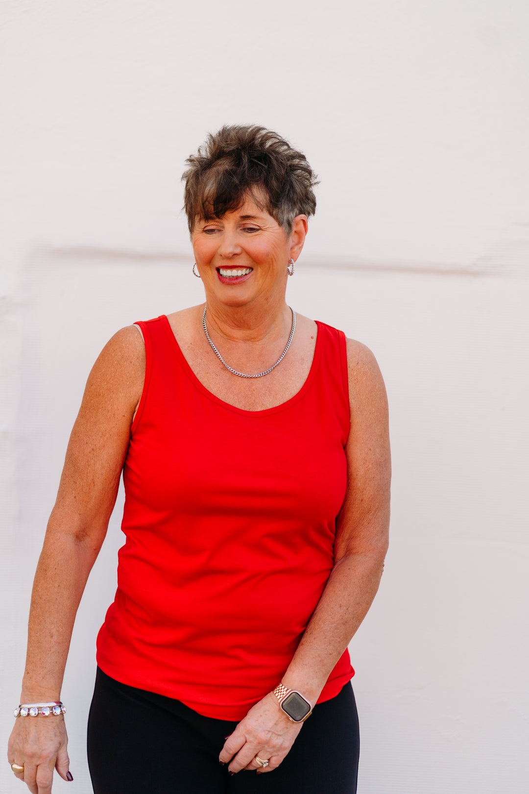 Multiples: Double Scoop Neck Solid Knit Tank Top M44103TM - 640 Vivid Red