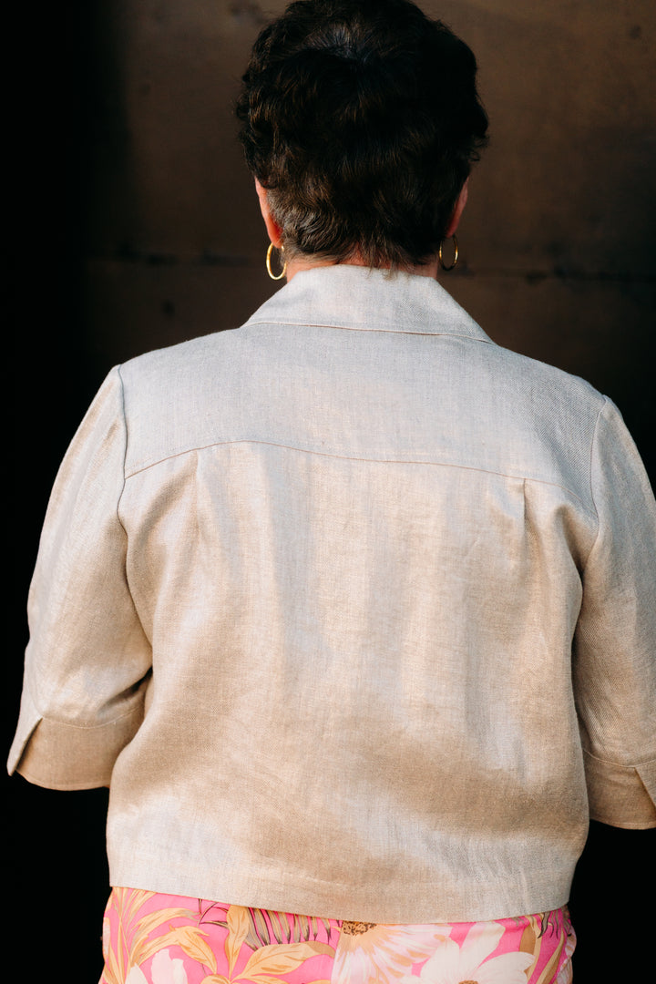 Joseph Ribkoff: Foiled Linen Blend Short Sleeve Boxy Jacket