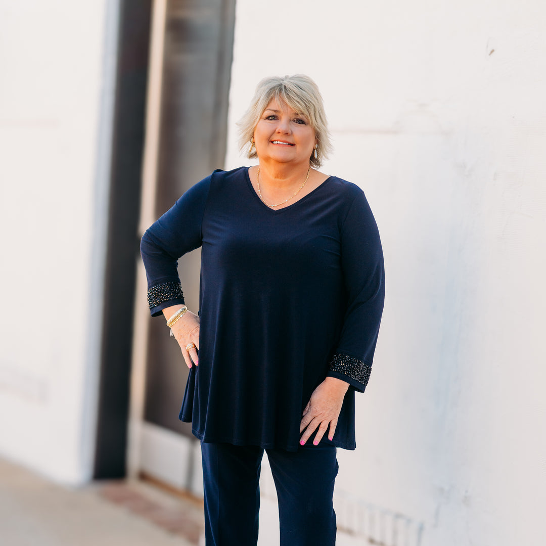 Joseph Ribkoff: Midnight Blue V-Neck Long Sleeve Tunic - 233079