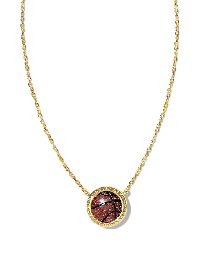 Kendra Scott: Basketball Short Pendant Necklace in Gold Orange Goldstone