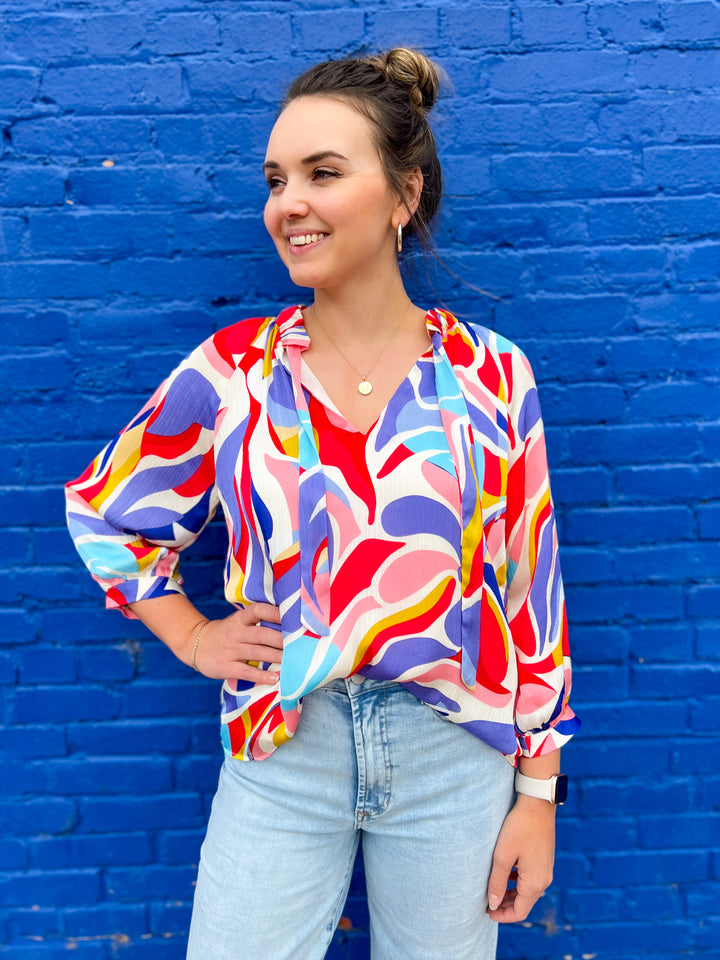 Jade: Abstracted Swirl Peasant Top 67D3957