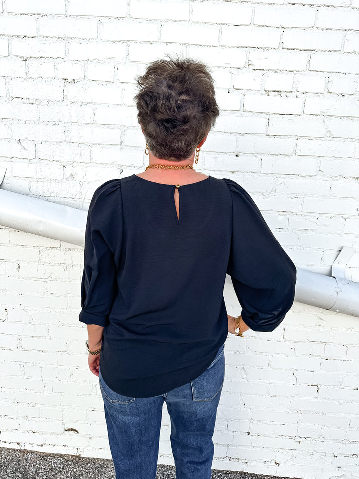 Ivy Jane: 3/4 Sleeve Basic Top in Black