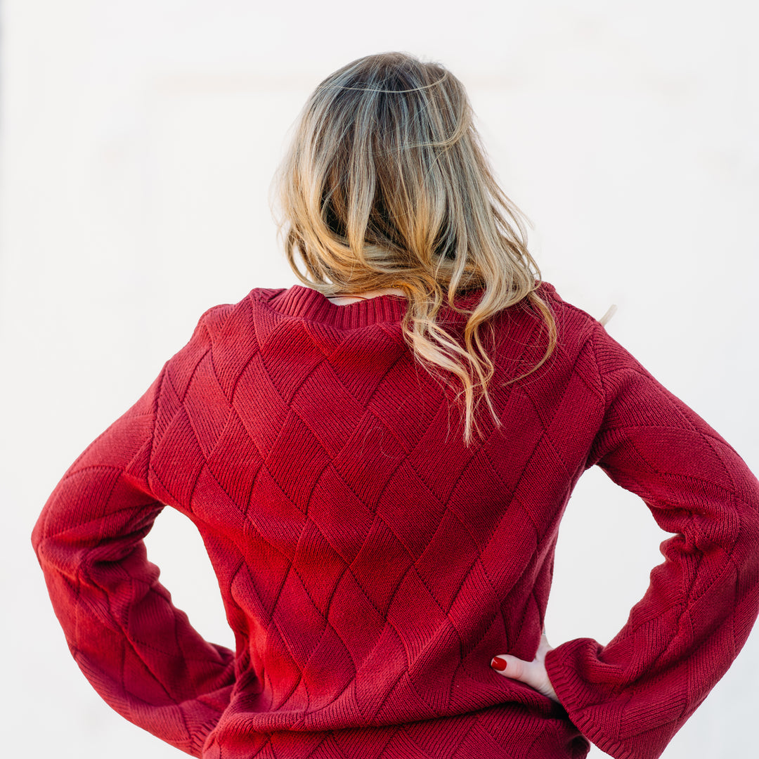 French Dressing Jeans: Red Pattern Sweater