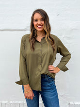 Load image into Gallery viewer, Glam: Shirttail Hem Button Down Shirt in Olive GT4828
