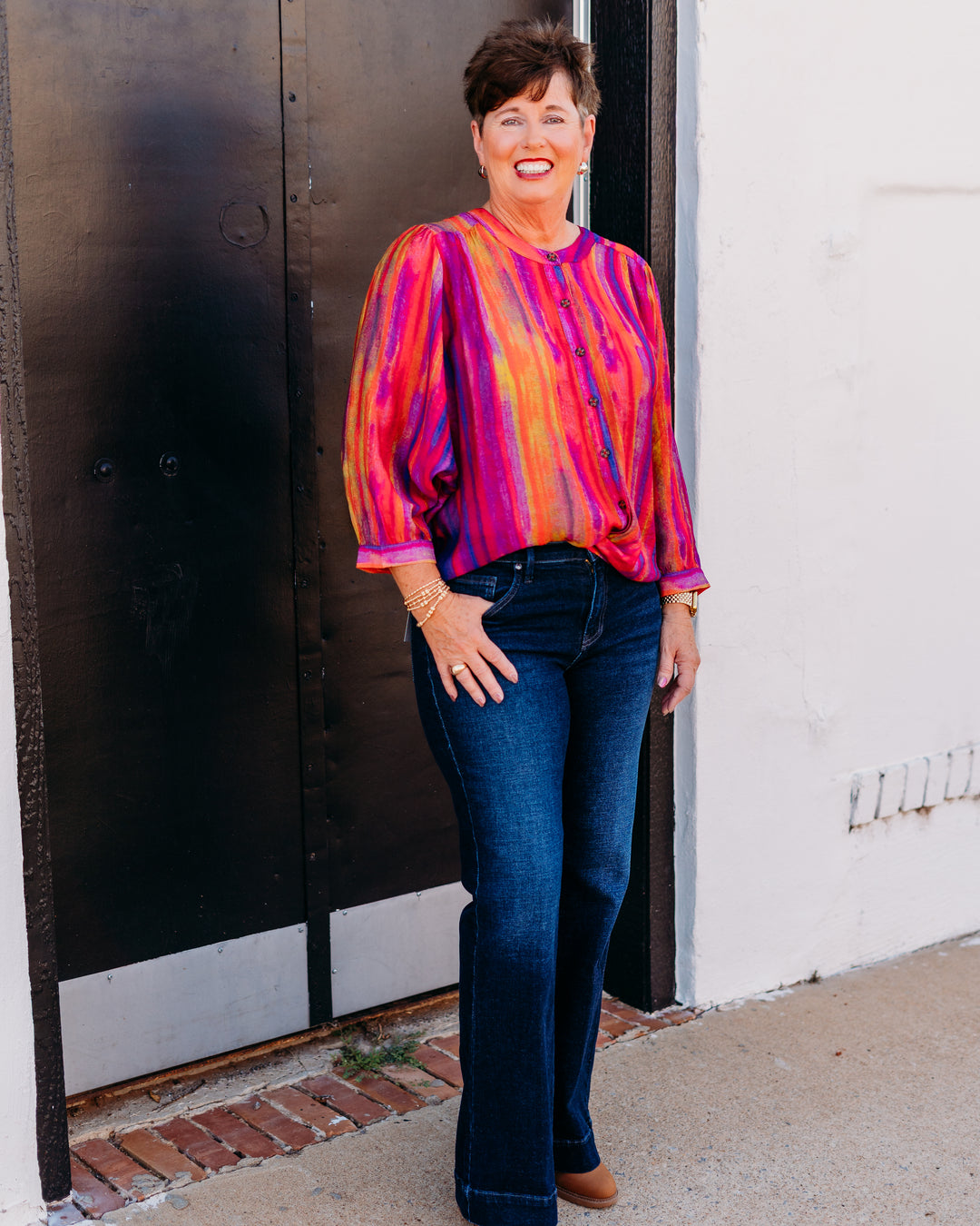 Tribal: Flowy Dolman Sleeve Blouse in Tango Red (5539O-4996)