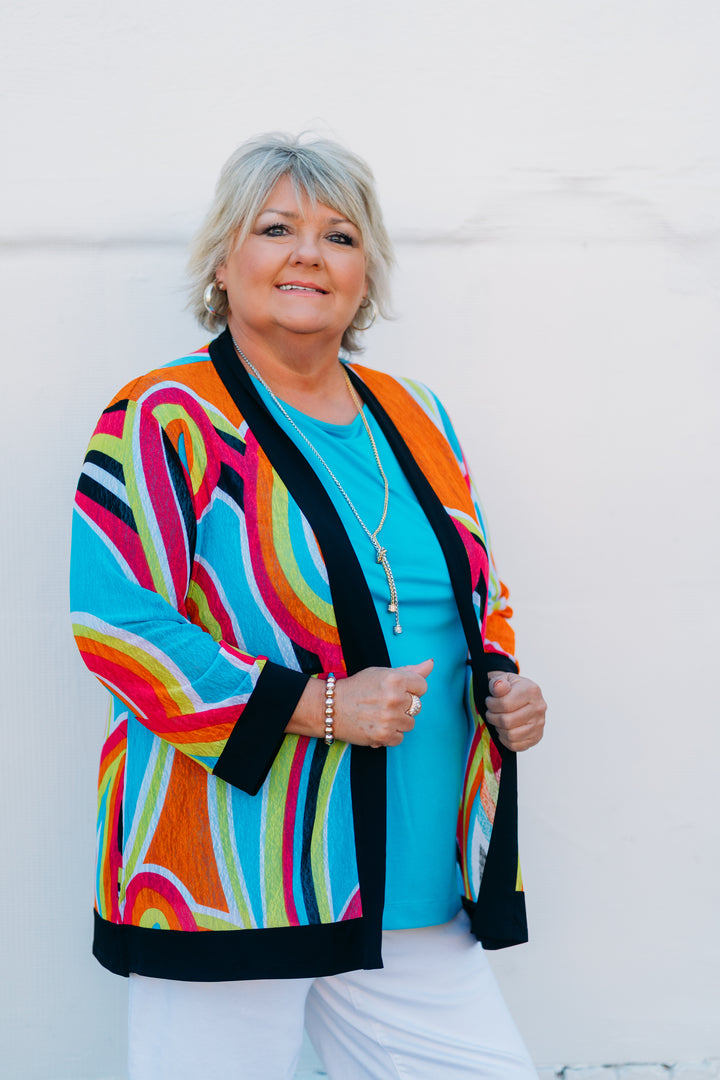 Multiples: (Fiesta) 3/4 Sleeve Onionskin Jacket in Multi M25202JM