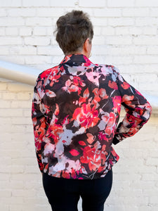 Multiples: Rib Knit & Floral Print Sheer & Mesh Knit Jacket M14511JM