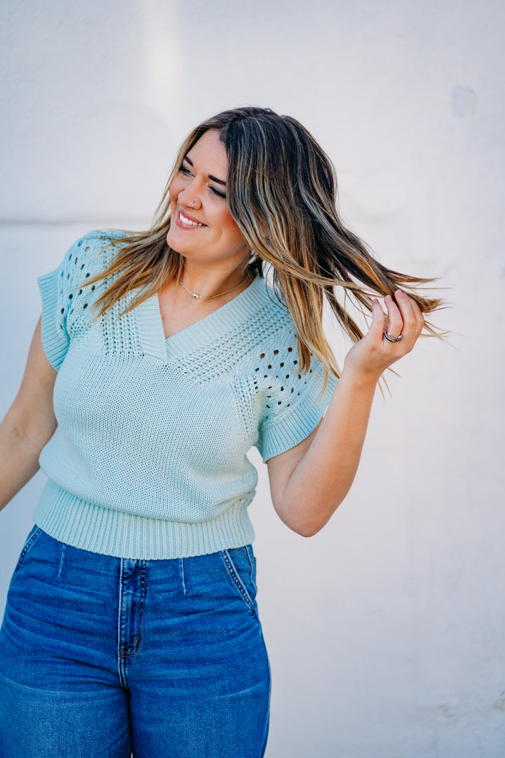 Another Love: Renata Knit Top in Aquamarine