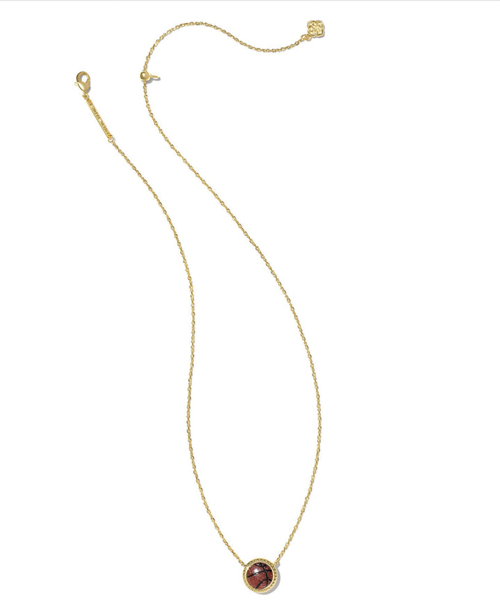 Kendra Scott: Basketball Short Pendant Necklace in Gold Orange Goldstone