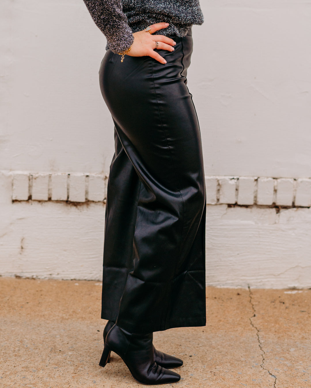 Another Love: Sparkle Leather Jeans in Black