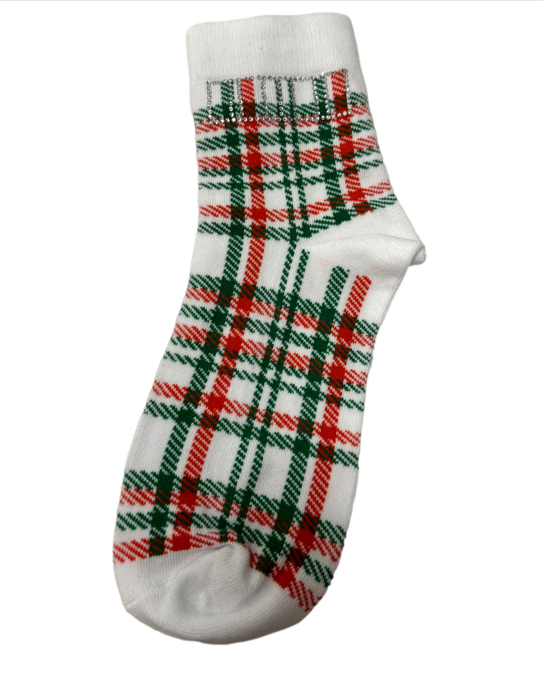Queen of Sparkles: White, Green & Red Plaid Socks