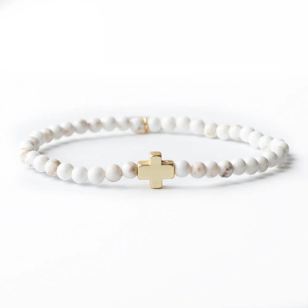 Lenny & Eva: Faith Over Fear Cross Bracelet in Howlite