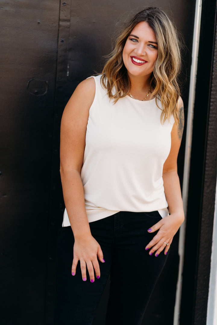 Multiples: Scoop Neck Solid Knit Tank Top M44102TM - 130 Winter White