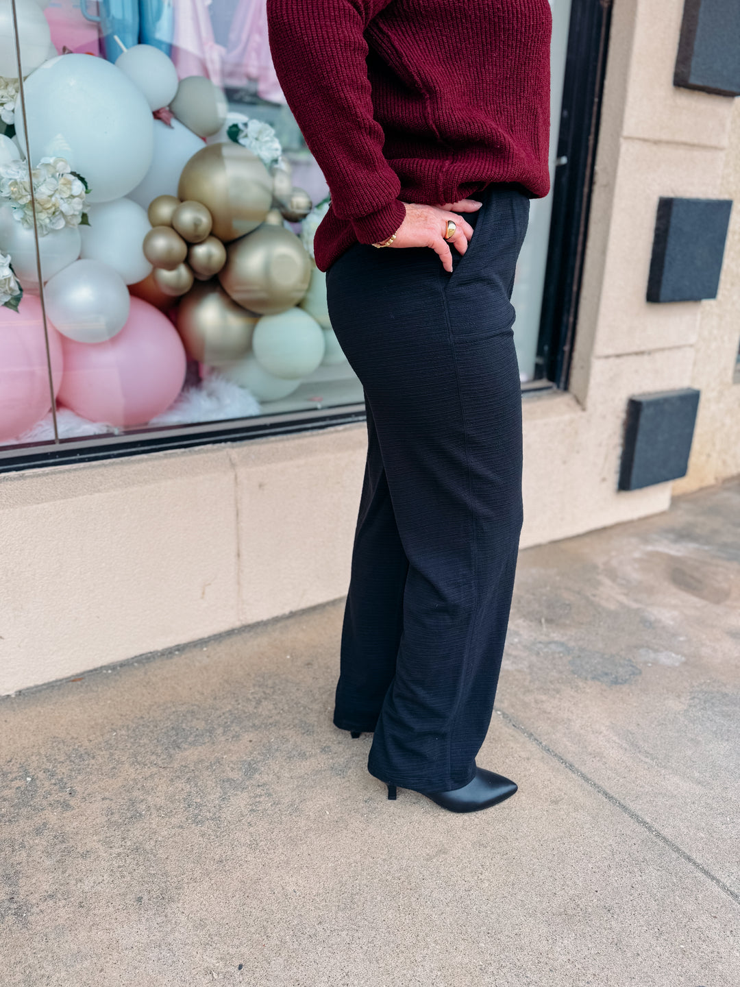 Multiples: Drawstring Elastic Waist Lounge Pant in Black M15406PM