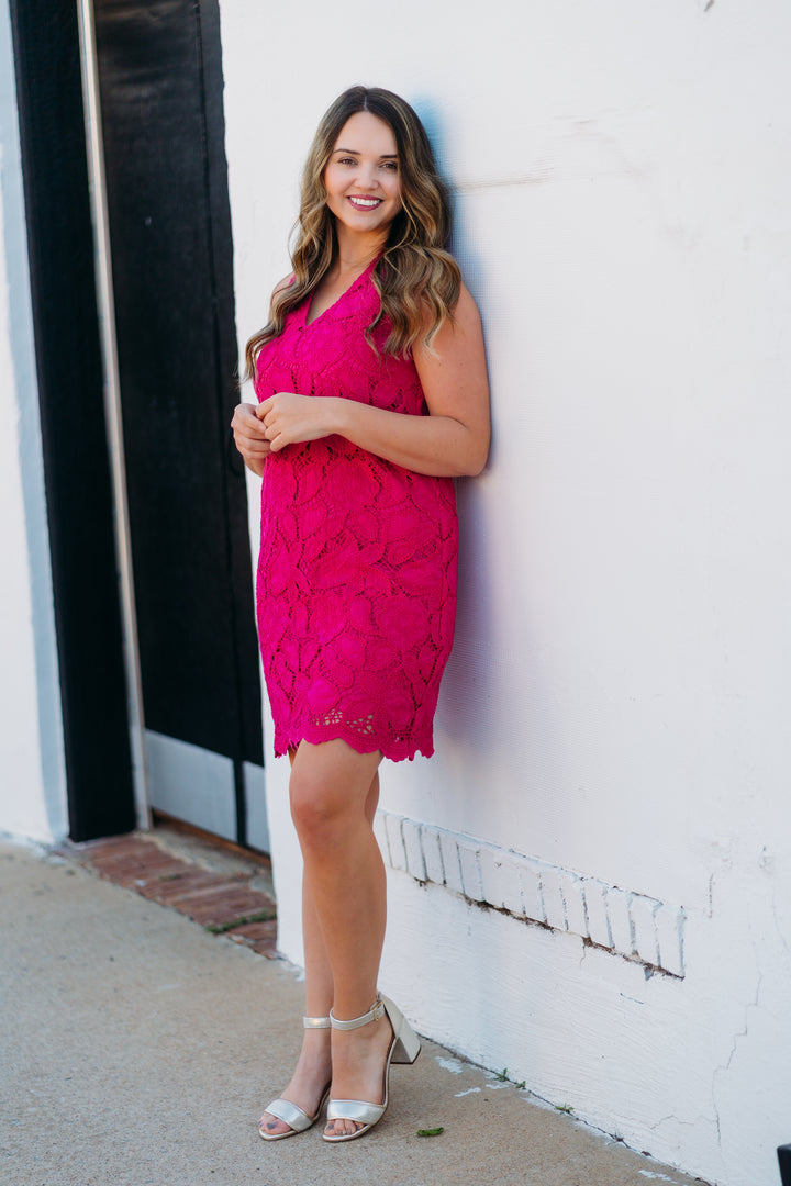 Karen Kane: Lace Shift Dress in Dark Pink 2L70216